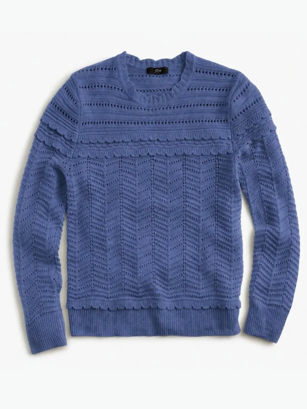 2/$30 J. Crew Crewneck Scalloped Pointelle Sweater Periwinkle Blue Medium #A2878